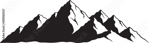 Black and white Himalayas mountain range silhouette