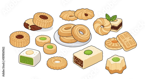 Assorted Delicious Cookies and Pastries on a White Surface