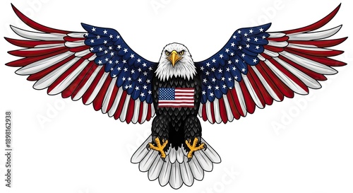 American bald eagle with patriotic wings and body