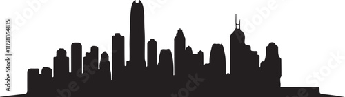Hong kong skyline silhouette vector graphic featuring famous buildings on white