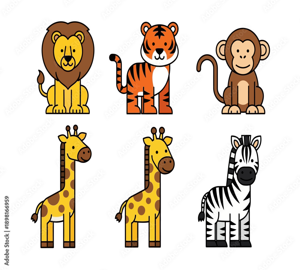 Fototapeta premium Cute Jungle Safari Animal Clipart Set for Kids Design 