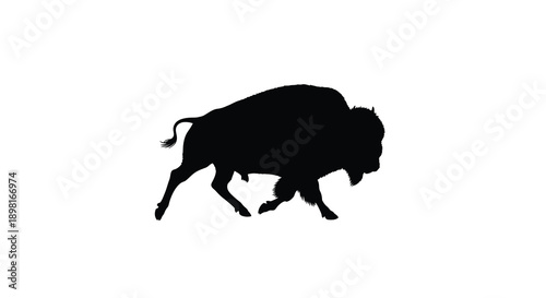 A striking black silhouette of a bison in a dynamic pose silhouette