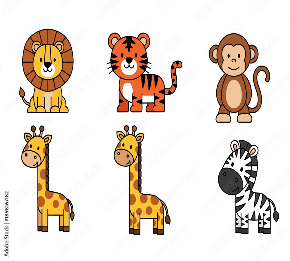 Fototapeta premium Cute Jungle Safari Animal Clipart Set for Kids Design 