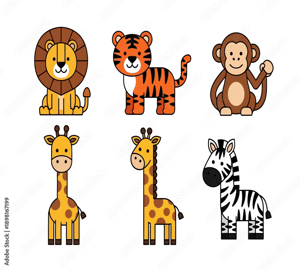 Fototapeta premium Cute Jungle Safari Animal Clipart Set for Kids Design 