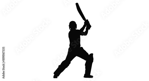 A cricket player preparing to hit the ball dynamic action silhouette