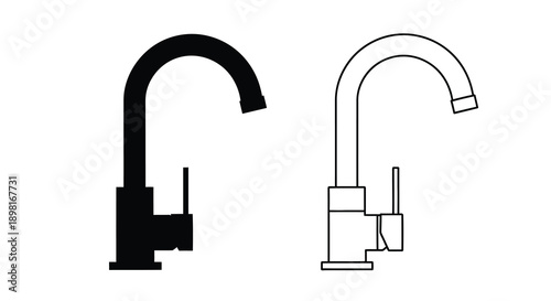 Two kitchen faucets one solid and one outline a striking silhouette