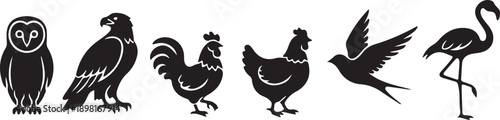 flat design animals silhouette set different bird shapes