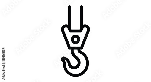 Simple line art depiction of a lifting hook black and white silhouette