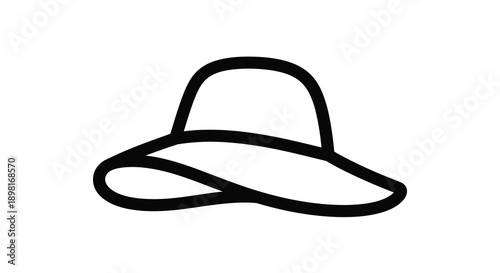 Simple black outline of a wide brimmed hat silhouette
