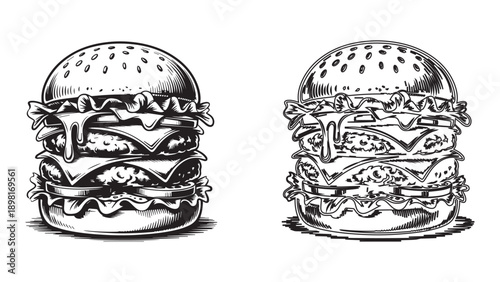 Double cheeseburger icon design with multi layer patty and dripping cheese sauce isolated on transparent background vector