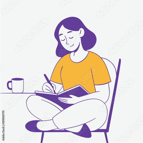Woman Writing in Notebook with Pen.