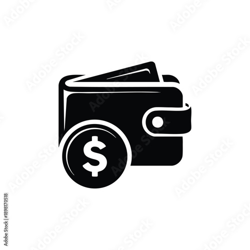 Black and white wallet with dollar coin icon vector illustration for profit harvest and financial income concept