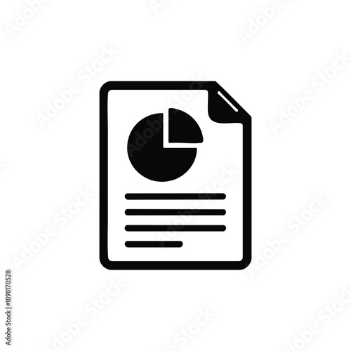 Black and white harvest report icon with pie chart and document outline vector illustration