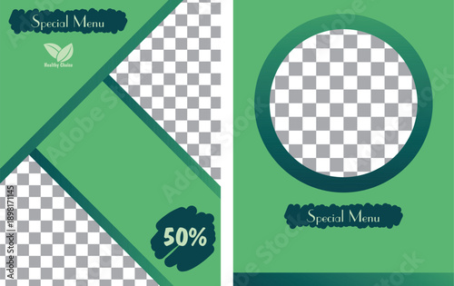 Menu pamphlet and promotion post vector template. green and healthy theme. Food or beverages industry. 