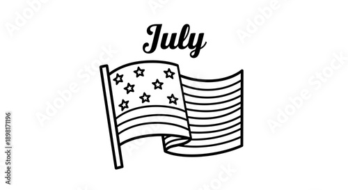 American flag icon with July text, vector illustration for Independence Day or patriotic design, Isolated on transparent background, png