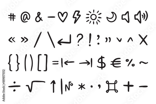 Mathematical symbols doodle icon set hand drawn