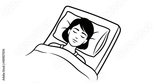 Young Woman Sleeping Peacefully in Bed Under Blanket.