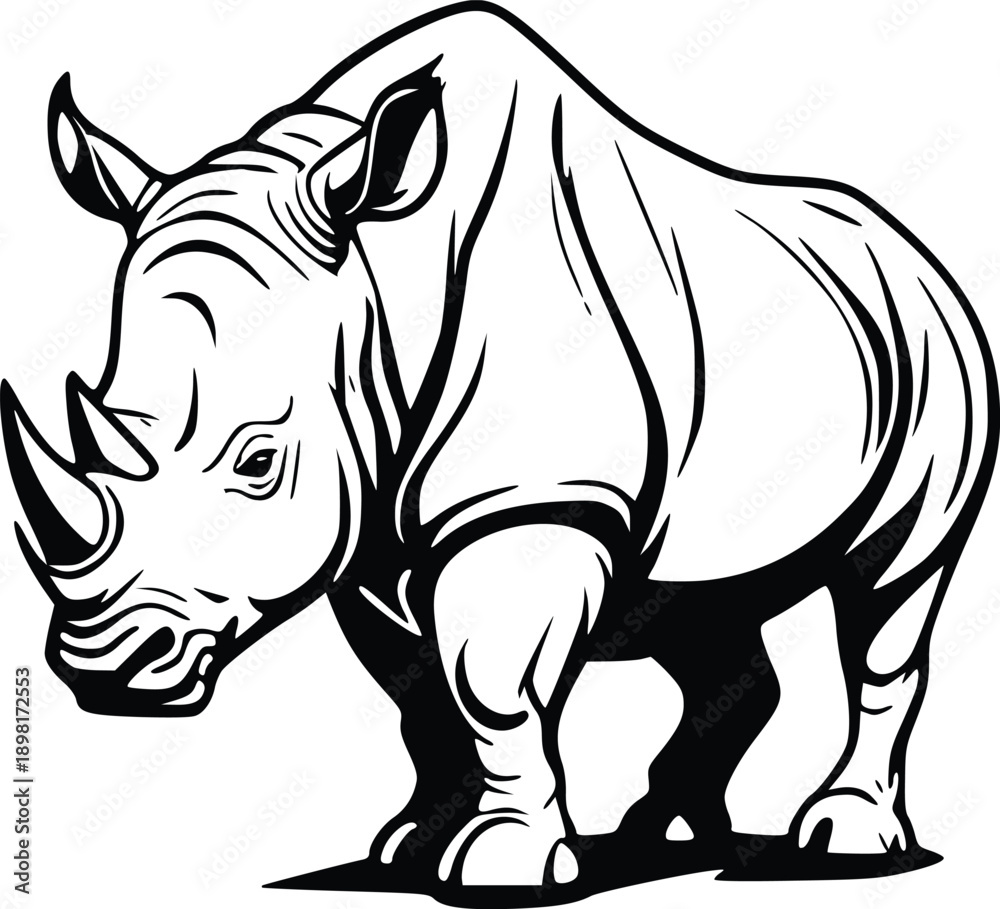 Fototapeta premium Rhino silhouette vector illustration black and white rhinoceros mascot logo