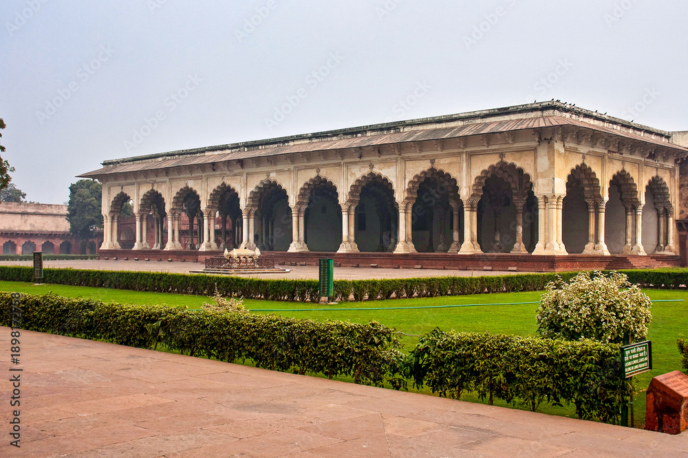 Fototapeta premium The famous red fort in the city of Agra, Uttar Pradesh, India. A popular tourist attraction.