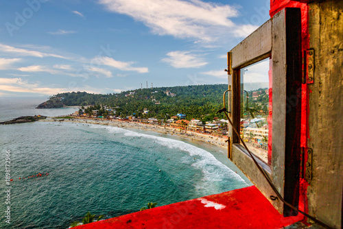 Kovalam Beach view from Light House Top in Thiruvananthapuram in Kovalam, Kerala, India