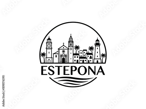 Wallpaper Mural Estepona city of Spain stylized black and white skyline logo with iconic architecture Torontodigital.ca