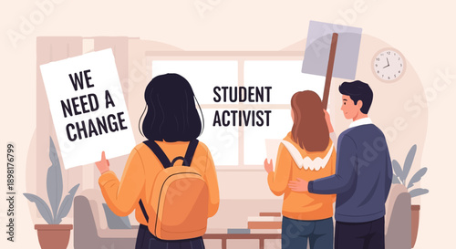 Three young people hold signs for protest, advocating for change