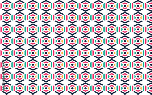 Seamless pink floral heart pattern with red and white vector alphabet in vintage geometric wallpaper style