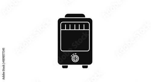 Black water heater icon representing home appliance, heating equipment, and household utility in flat silhouette style.
