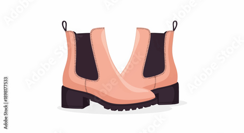 Two peachy-pink chelsea boots with dark elastic sides and chunky heels