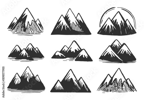 Collection of Hand-Drawn Mountain and