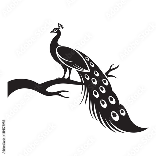 Peacock on Tree Logo Vector – Minimal Black Silhouette Icon