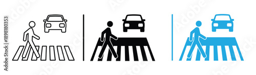 Traffic light, city street with zebra lines road marking and stop light. Crosswalk icon. Pedestrian crossing sign. Zebra icon. Pathway strips or planes. Pedestrian crossing icon. Zebra crossing.