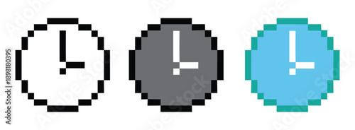 Pixel art watch. Pixel Art Clock Icon Showing Time Retro Style Vector.