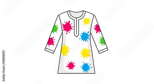 Colorful Kurta with Paint Splatters Isolated on White Background