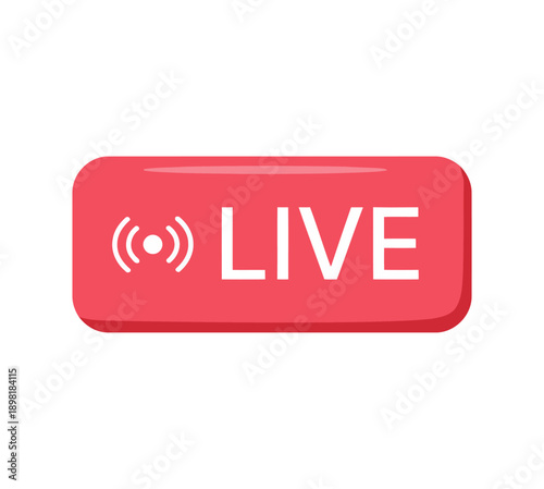 Live Streaming Button Icon Vector. Red Broadcast Symbol for Social Media, Online Video, and Real-Time Status Notification.