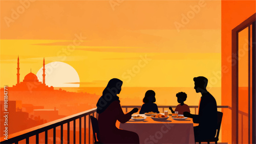 A romantic couple silhouetted on a beach bench watching the sunset over the ocean in a peaceful summer evening
