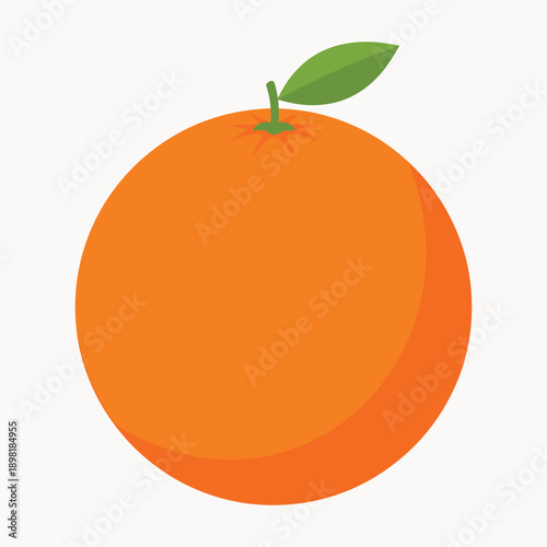 Tablou pe pânză Bright Orange Illustration with Green Leaf - Citrus Fruit Icon for Freshness and