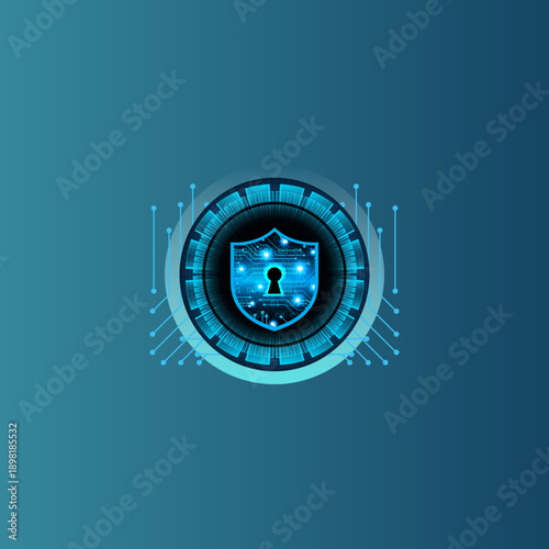Identity Theft Protection Cybersecurity Digital Identity Protection modern illustration symbolizing cybersecurity and personal data protection, shield security, fingerprint authentication, password