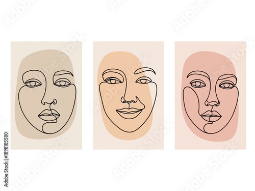 Minimalist line art portraits of three women with simple faces