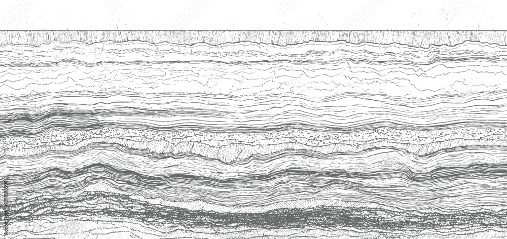Φωτογραφία Detailed cross section of geological strata with varied textures and wavy layers