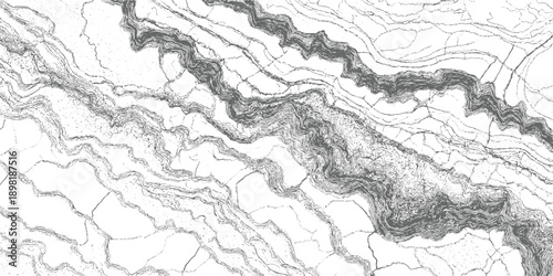 Detailed topographic map contour lines representing a river valley and surrounding terrain with stippled texture
