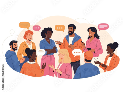 Illustration of people talking and communicating in a group setting