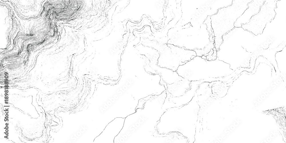 Obraz premium Topographic map contour lines depicting mountainous terrain and river valleys in grayscale