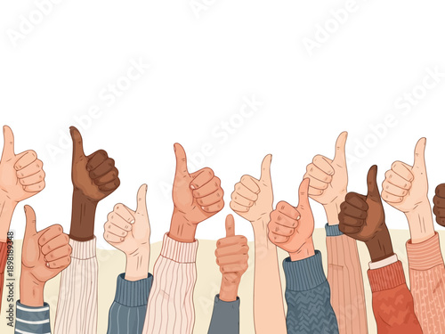 Diverse hands giving thumbs up in approval