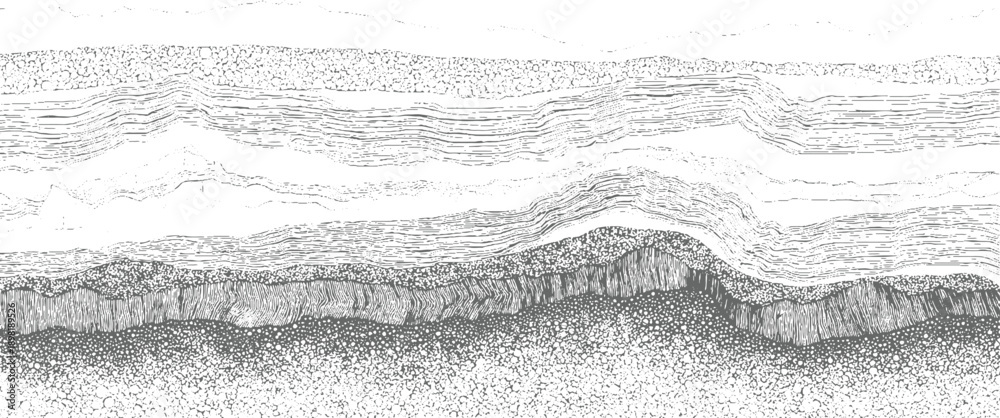 Φωτογραφία Detailed cross section of geological strata showing layers of rock and sediment