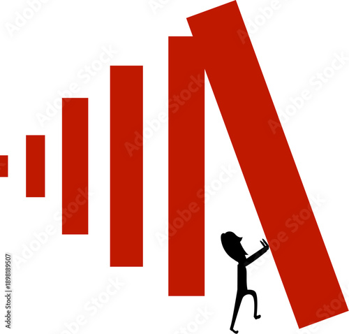 Businessman pushing up rising graph with effort and determination