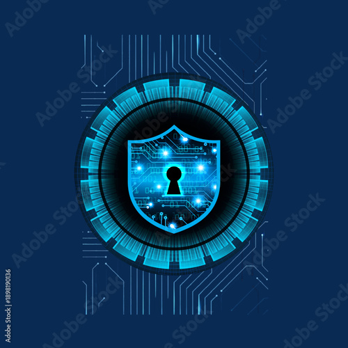 Identity Theft Protection Cybersecurity Digital Identity Protection modern illustration symbolizing cybersecurity and personal data protection, shield security, fingerprint authentication, password