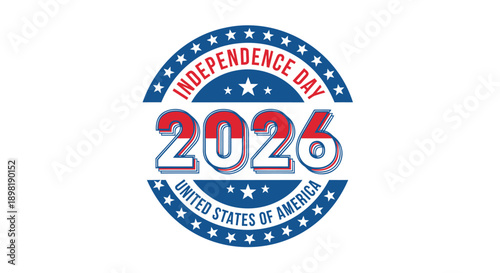 Independence Day 2026 badge, USA patriotic emblem, vector illustration for banner or poster, isolated on transparent background, png