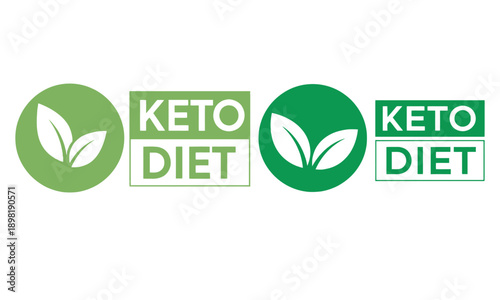 Keto diet logo and icon set with green leaves