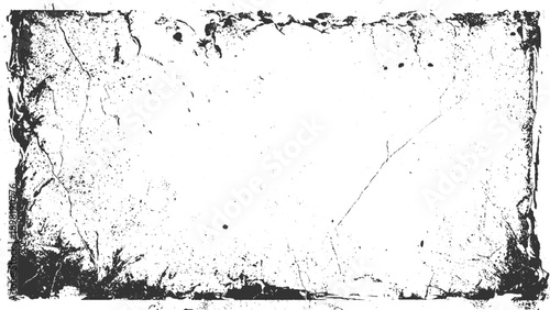 Black and white distressed grunge border with scattered speckles and cracks texture